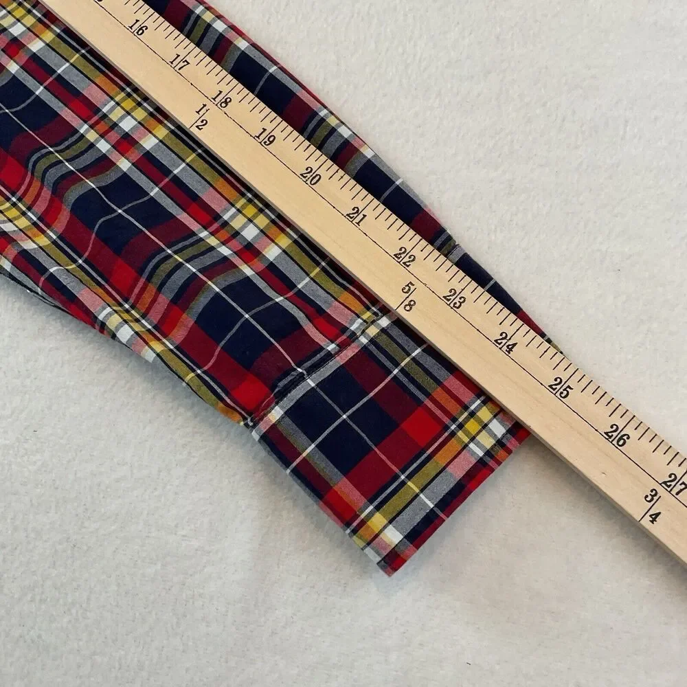 J Crew Re-Imagined Plaid Shirt Men’s M Blue‎ Red Flex Washed Classic Button Down